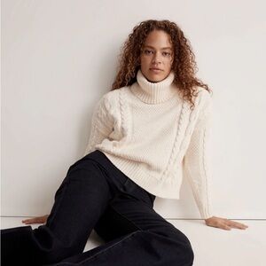 Madewell Cream Cable Knit Turtleneck Sweater